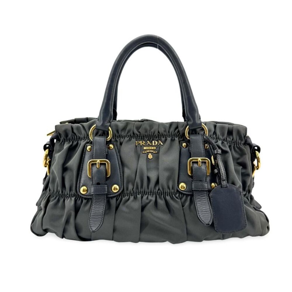 Prada Gaufre Nappa Leather Gray Nylon Tote Bag Bag